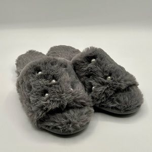 INC International Concepts Gray Furry Slipper Slides